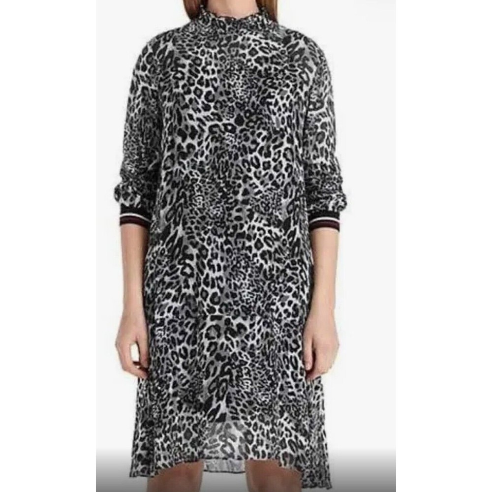 NWT Marc Cain Women's (12) Black & Gray Leopard Crepe Dress Slip Lining-$380